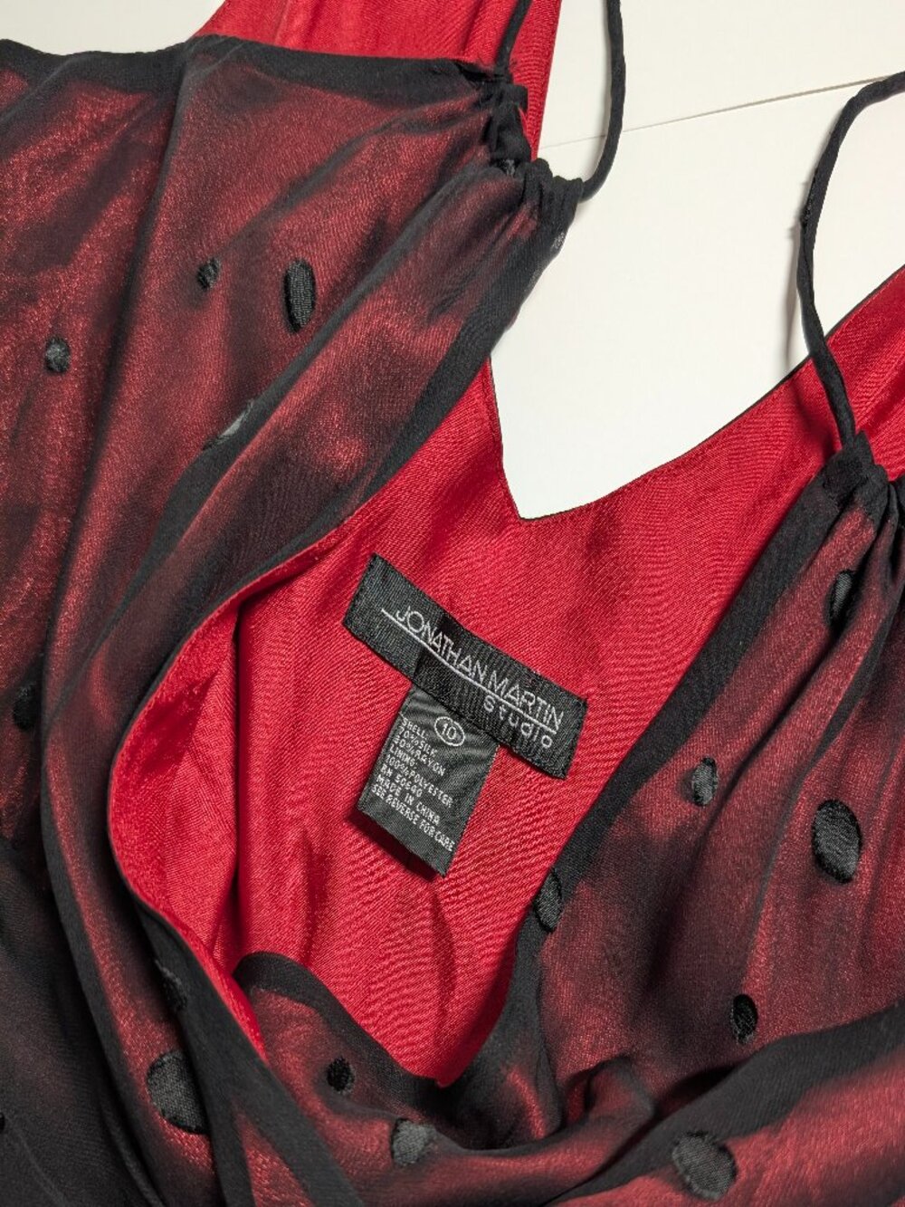 Jonathan Martin Silk A-Line Midi Dress Size 10 Black Red Polka Dots Y2K - Picture 14 of 15